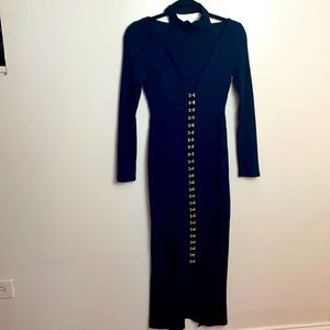 Navy Blue open cut out knit corset dress